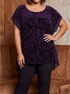 Lane Bryant Deep Purple Velvet Devoré Tunic - Size 18/20